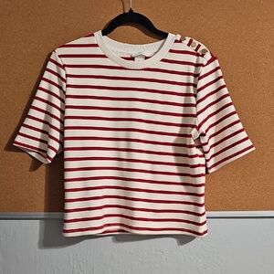 H&M Cream & Red Fitted Jersey Top